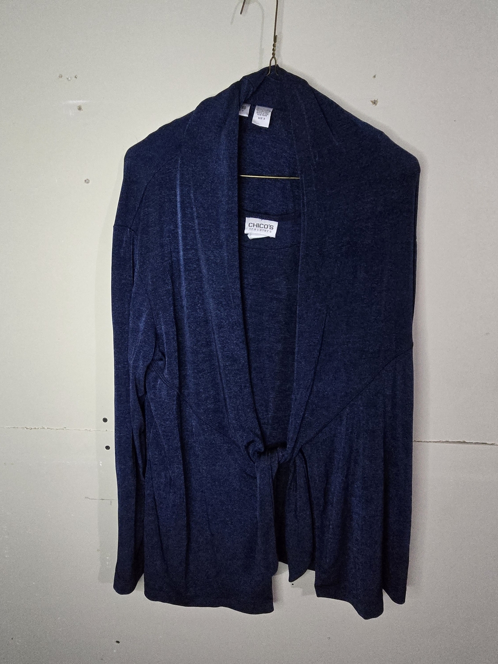 Chicos Travelers 2 Piece Set Size 2 Large Navy Blue Tie Front Cardigan Pant